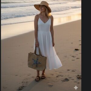 Tommy Bahama Tan Starfish Tote Bag straw beach star jute cotton